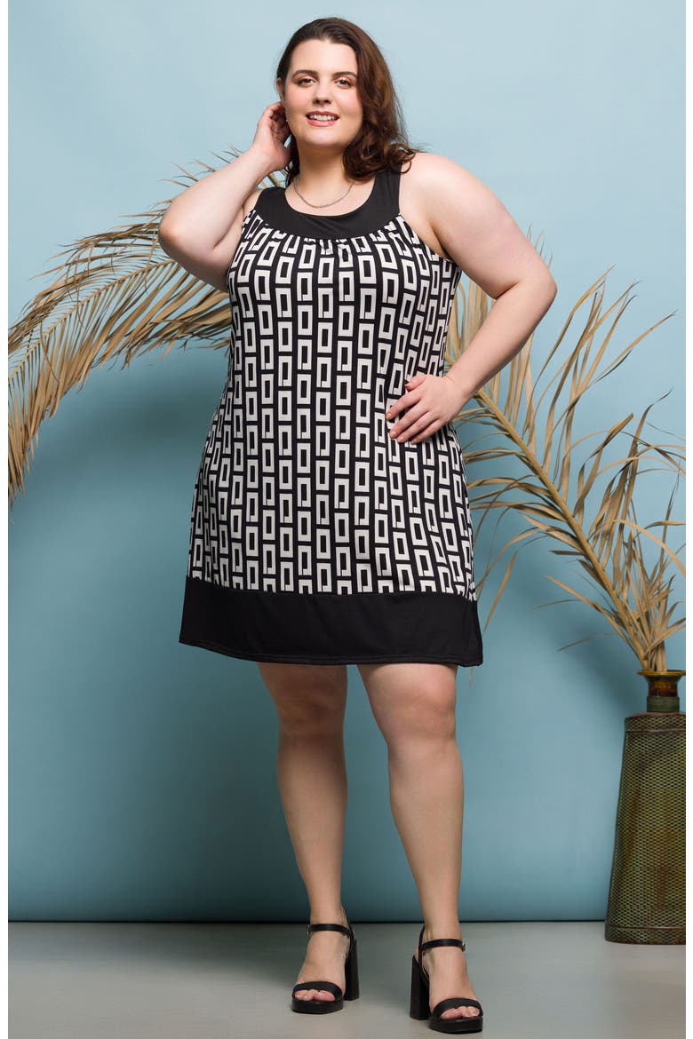Geo Print Sleeveless Knit Dress, Alternate, color, BLACK MULTI
