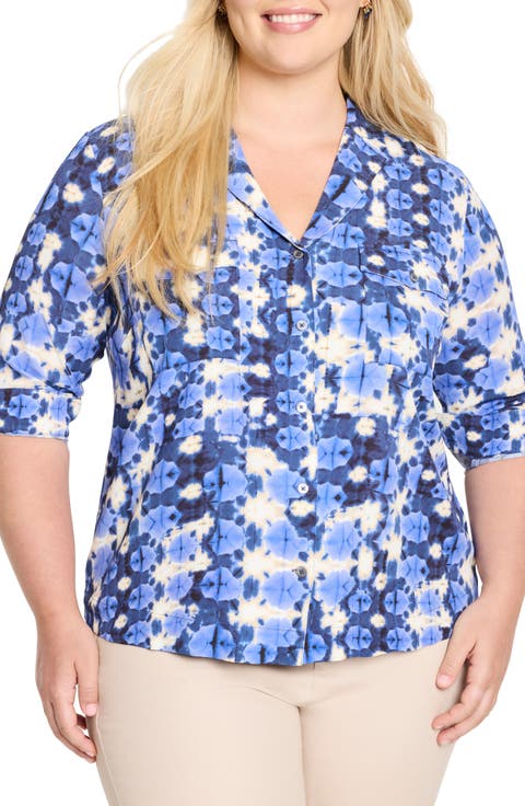 Shibori Stone Button-Up Shirt (Plus)