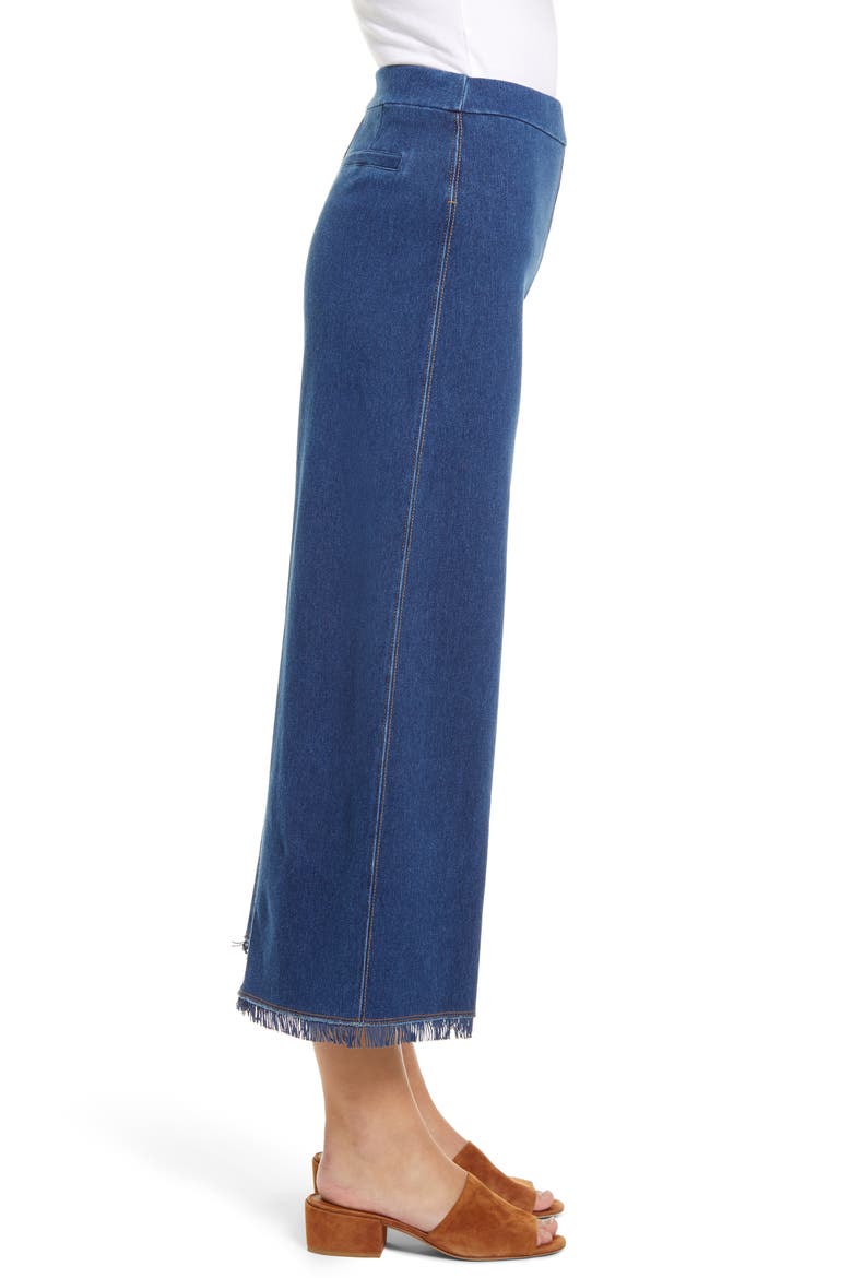 Lyssé Shiloh Palazzo Wide Leg Fringe Crop Denim Leggings, Alternate, color, MIDWASH