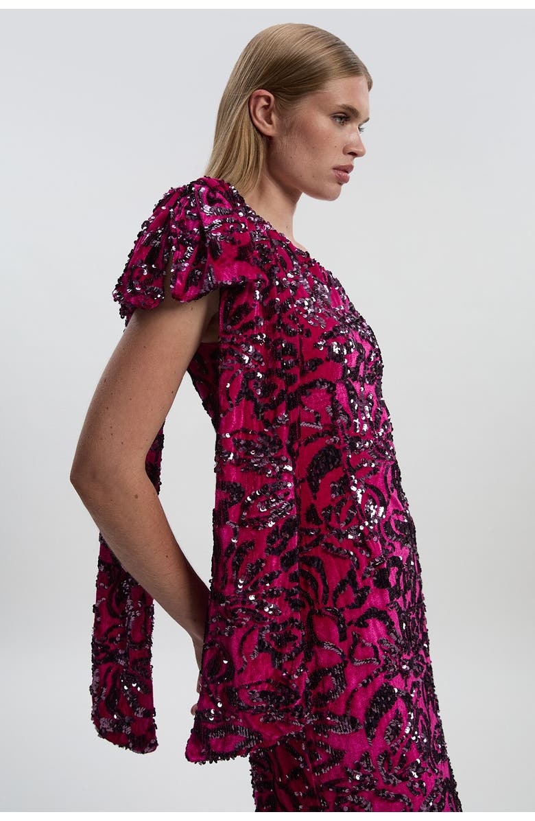 Karen Millen Velvet Sequin One Shoulder Maxi Dress, Alternate, color, Purple