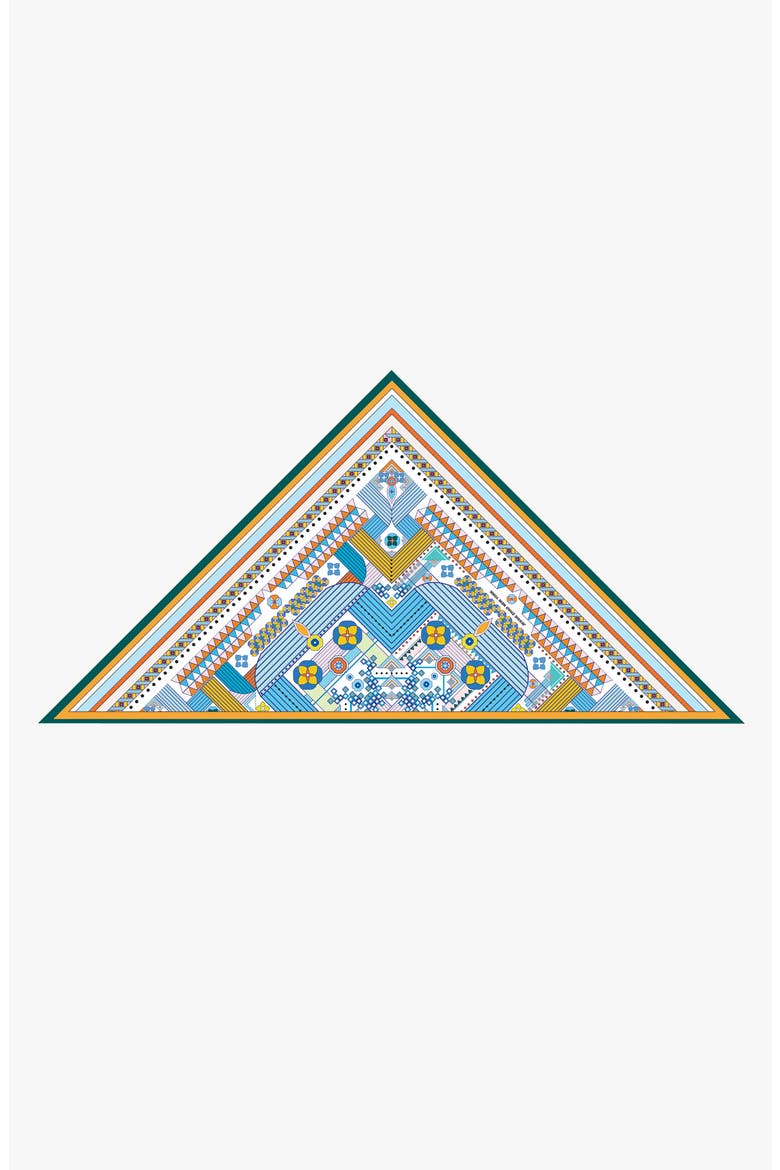 Double Sided Wool Silk Triangle Scarf Of Shapes Reconstruction, Alternate, color, Blue