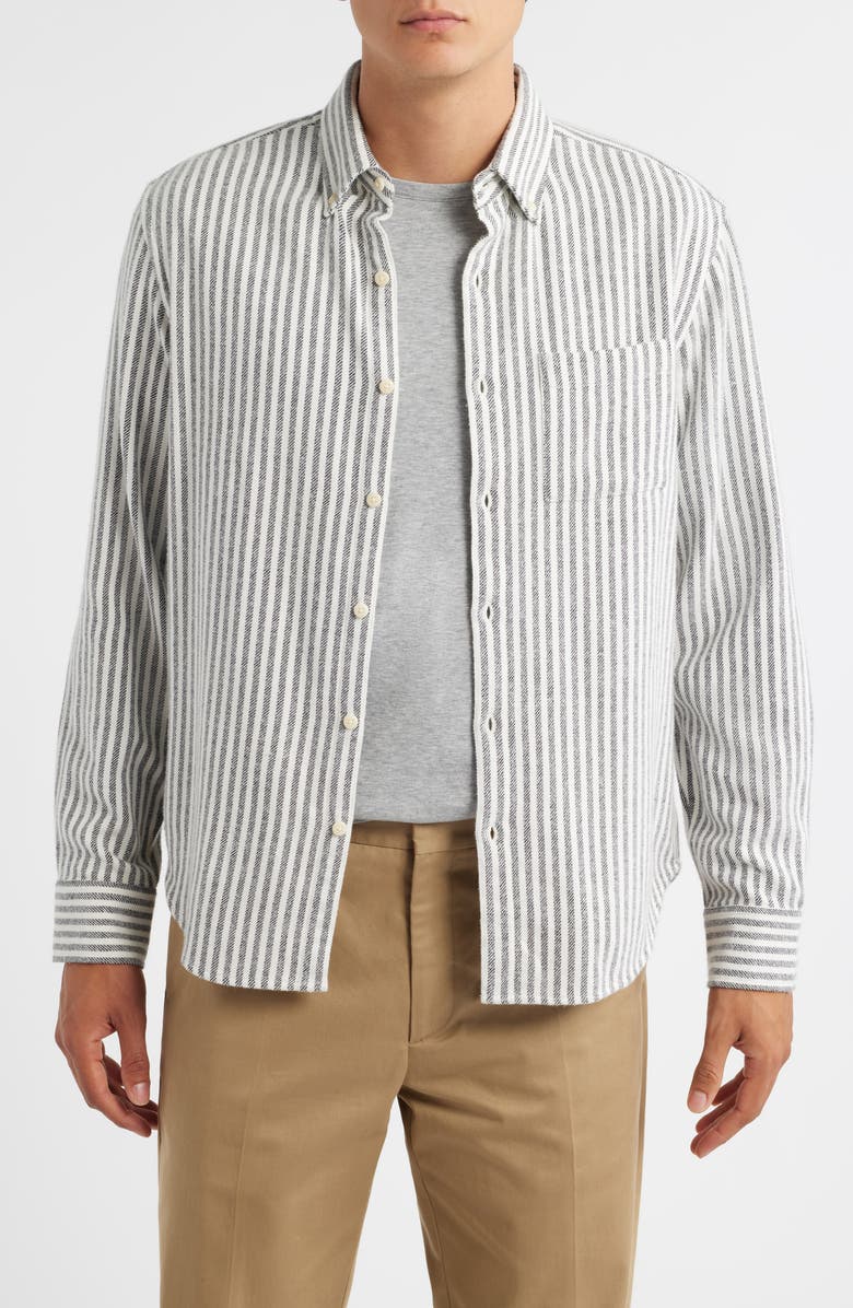 ALEX CRANE Cloud Stripe Organic Cotton Flannel Button-Up Shirt, Main, color, Nightlines