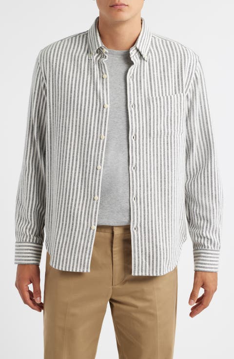 Cloud Stripe Organic Cotton Flannel Button-Up Shirt