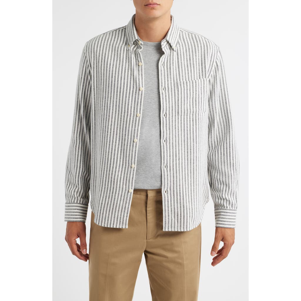 Alex Crane Cloud Stripe Organic Cotton Flannel Button-up Shirt In Multi