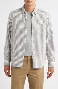 ALEX CRANE Cloud Stripe Organic Cotton Flannel Button-Up Shirt