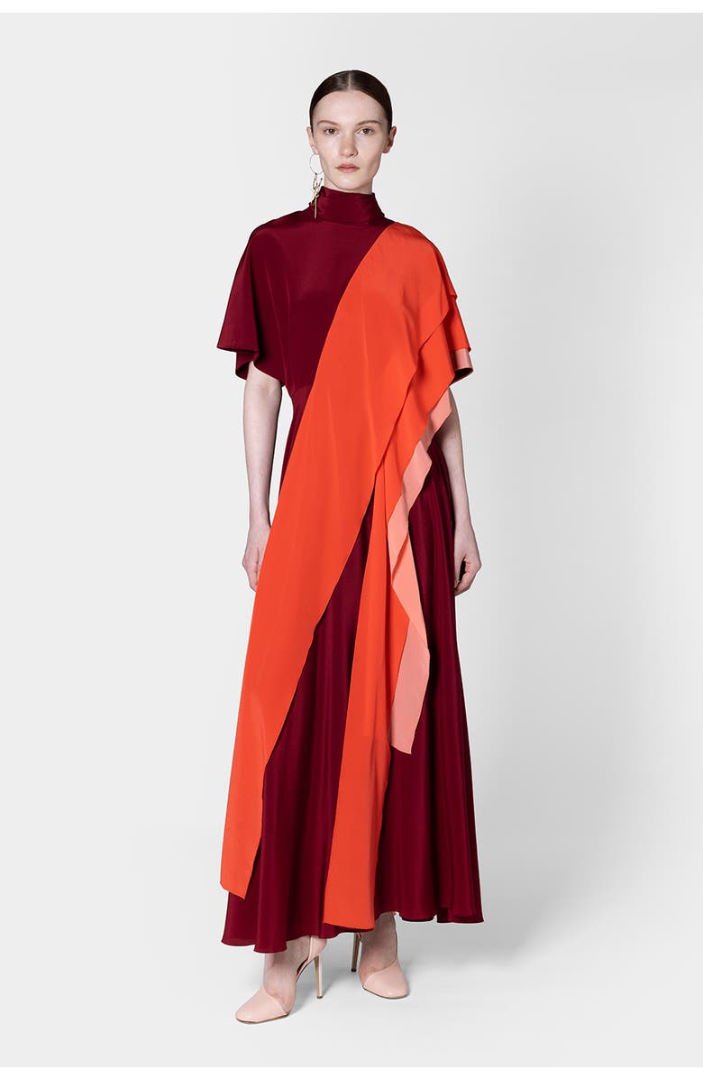 Roksanda Arisha Chiffon Draped Midi Dress, Main, color, Borgonha / Hibiscus