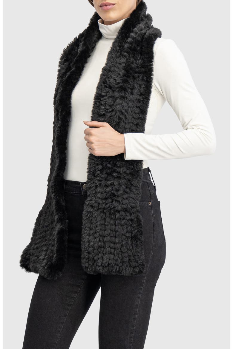 Fur-Free Rex Rabbit (Faux Fur) Knit Scarf, Alternate, color, BLACK