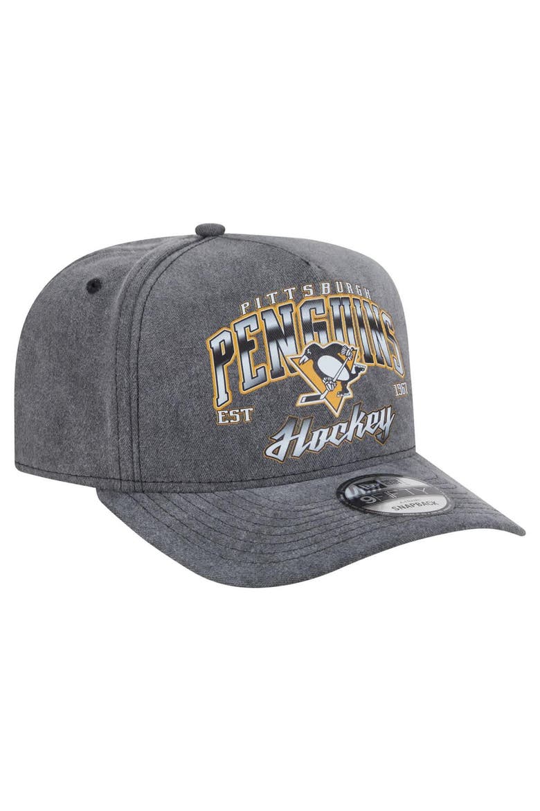 Men's New Era  Charcoal Pittsburgh Penguins Throwback Washed A-Frame Pre-Curved 9FIFTY Snapback Hat, Alternate, color, Charcoal