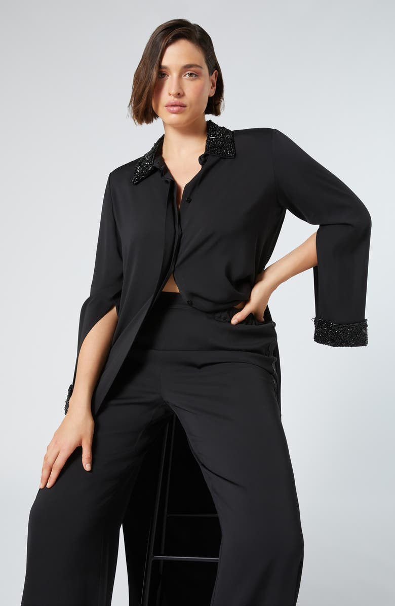 Marina Rinaldi Uranio Beaded Long Sleeve Maxi Shirtdress, Alternate, color, 