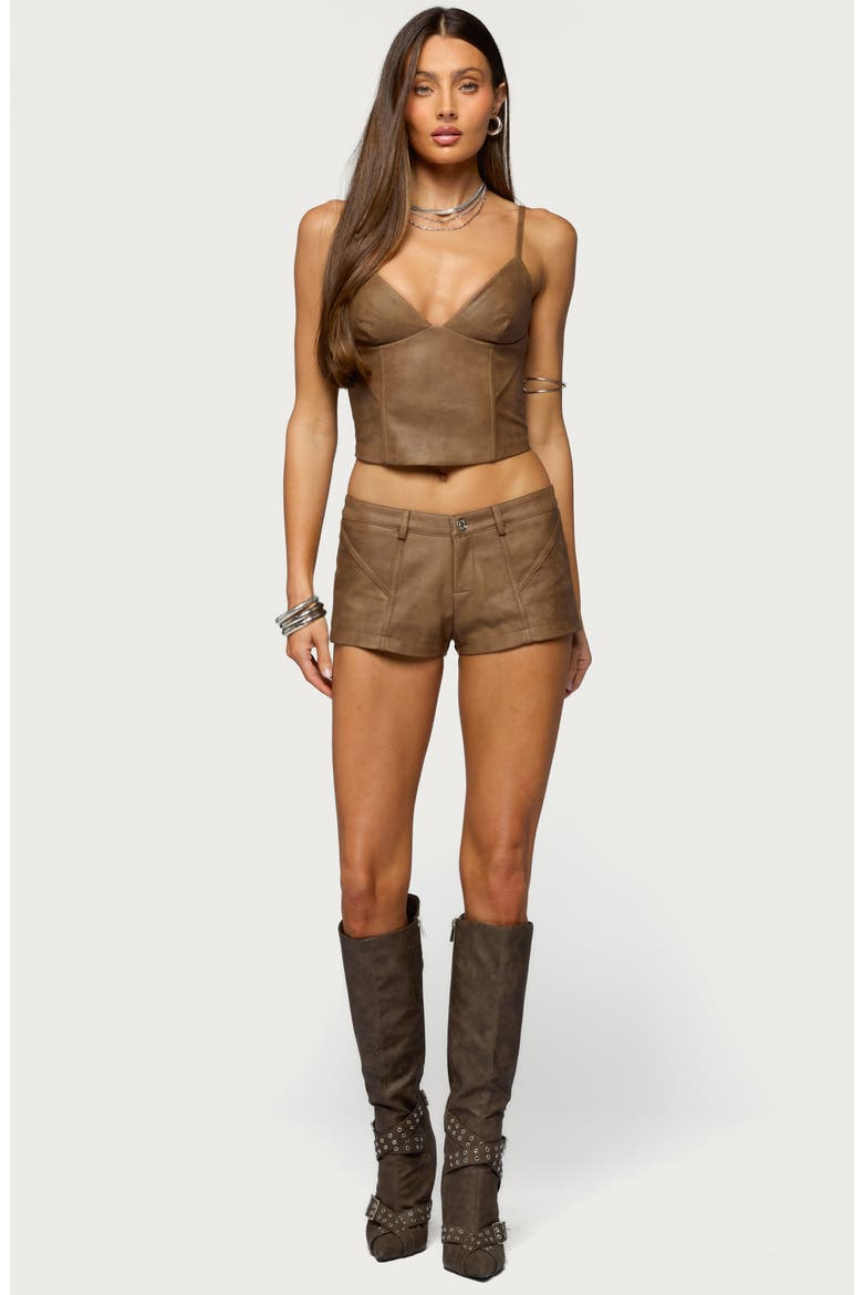 Idara Faux Leather Micro Shorts, Alternate, color, BROWN