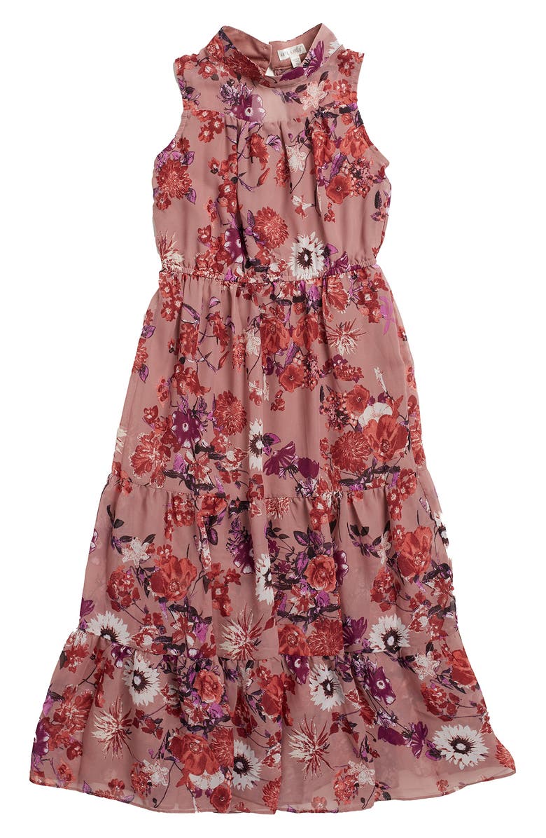 Ava & Yelly AVA AND YELLY Floral Mock Neck Tiered Maxi Dress, Main, color, 