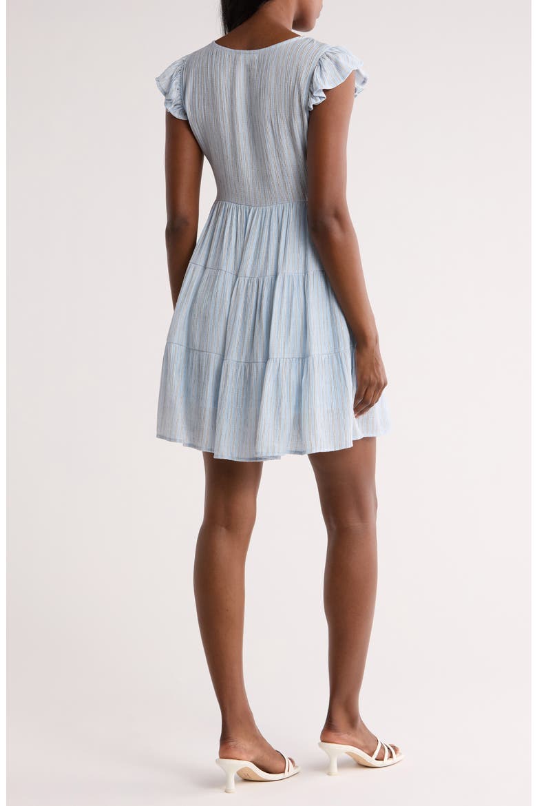 Stripe Cap Sleeve Button Front Minidress, Alternate, color, BLUE