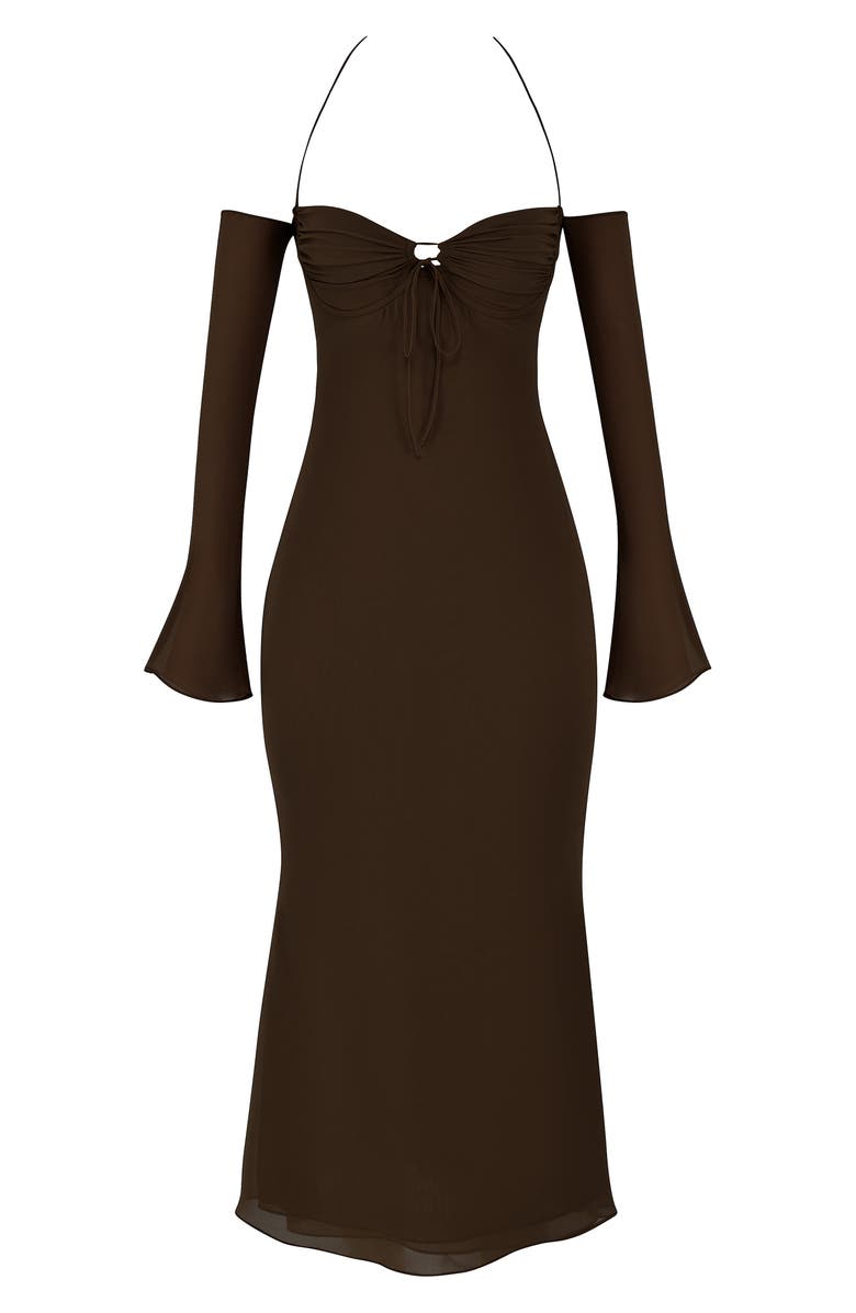 HOUSE OF CB Naomi Cold Shoulder Long Sleeve Halter Midi Dress, Alternate, color, 