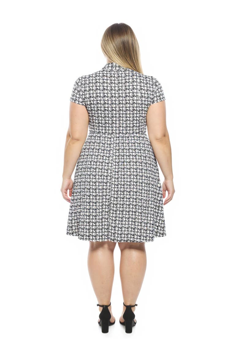 Plus Size Geometric V-Neck Faux Wrap Knee Length A-Line Dress, Alternate, color, Black Multi