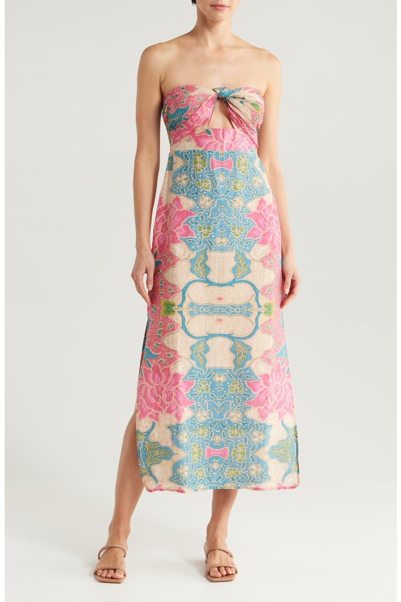Bowie Strapless Maxi Cover-Up Sundress, Main, color, BEIGE PINK FLORAL