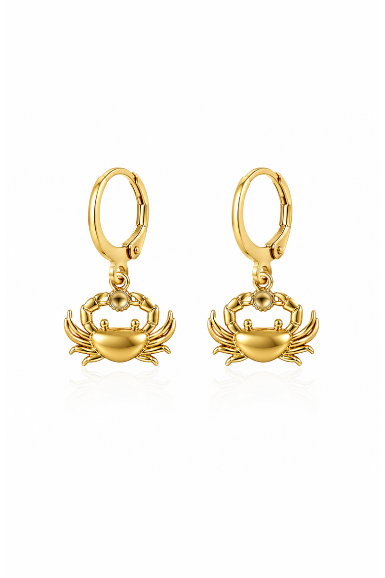 Coastal Crab Huggie Dangle Earrings, Main, color, Gold