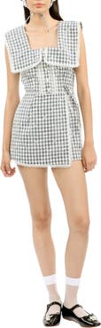 Anna Sui Daisy Embroidery On Gingham Romper