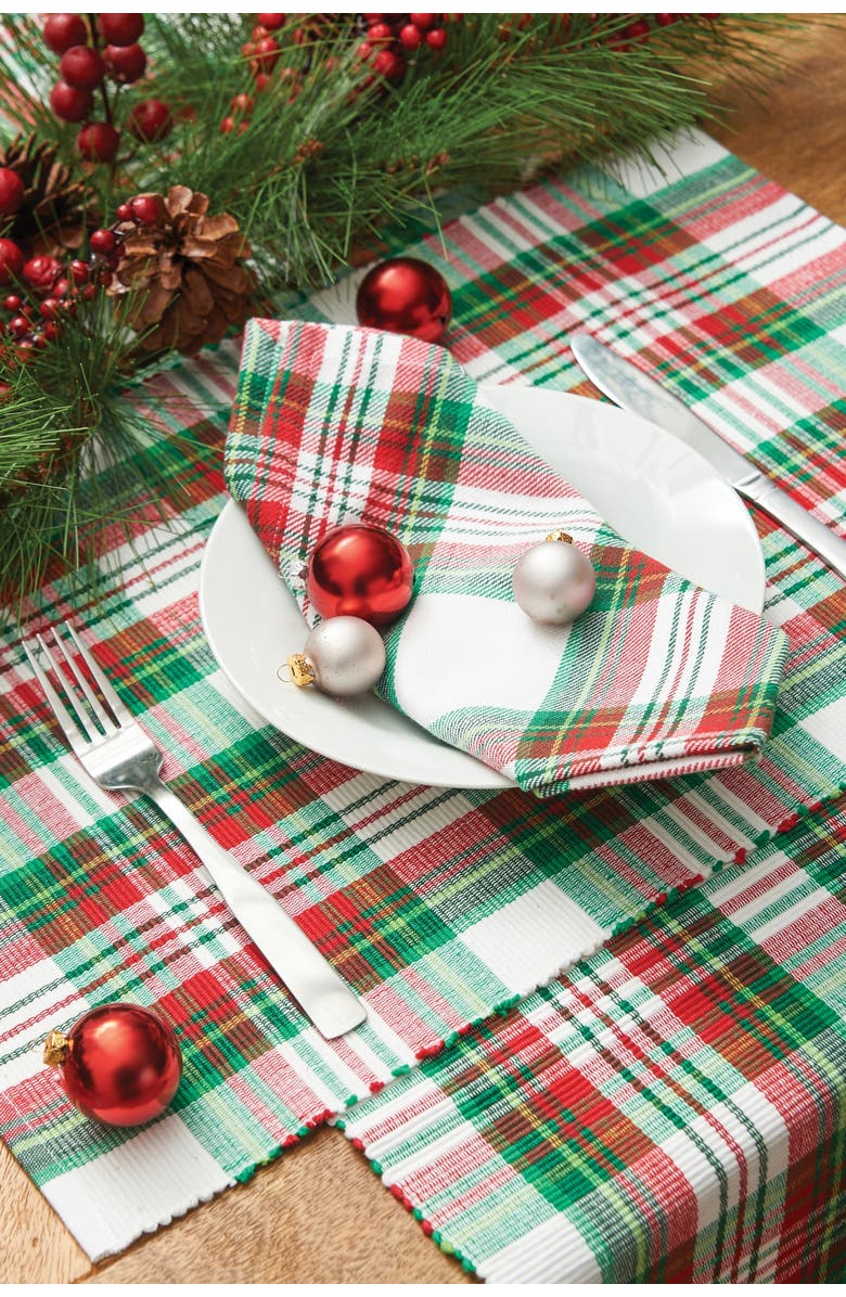 C&F Home Carter Christmas Red and Green Plaid Table Runner 13" x 72", Alternate, color, Red