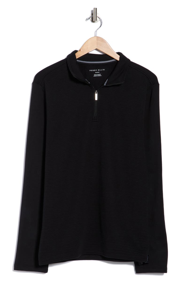 Perry Ellis Ottoman Textured Half Zip Pullover, Alternate, color, Black