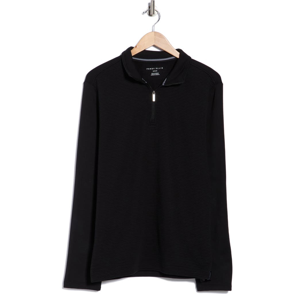 Perry Ellis Ottoman Textured Half Zip Pullover In Black