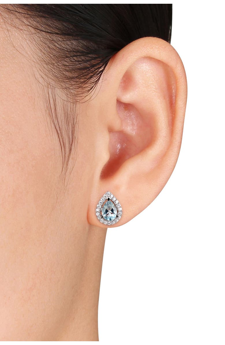 DELMAR Sterling Silver Sky Blue Topaz & Created White Sapphire Earrings, Alternate, color,