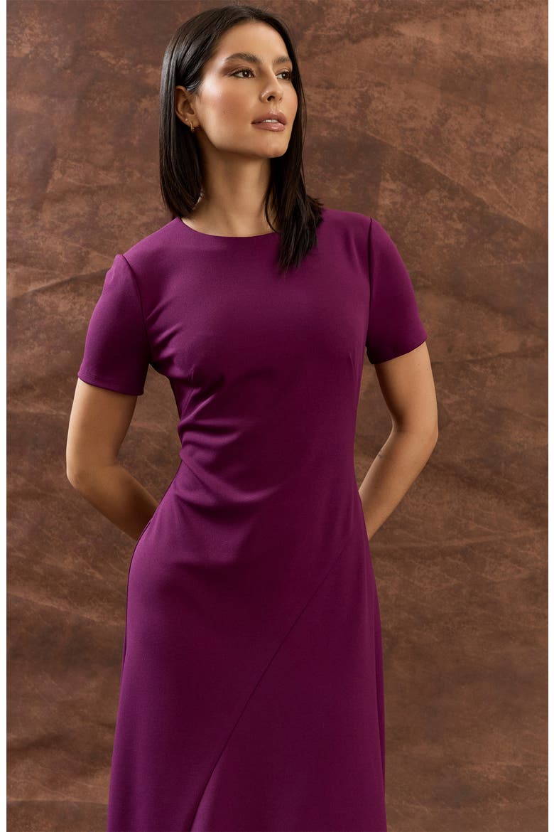 Short Sleeve Asymmetric Midi Dress, Alternate, color, DARK PURPLE