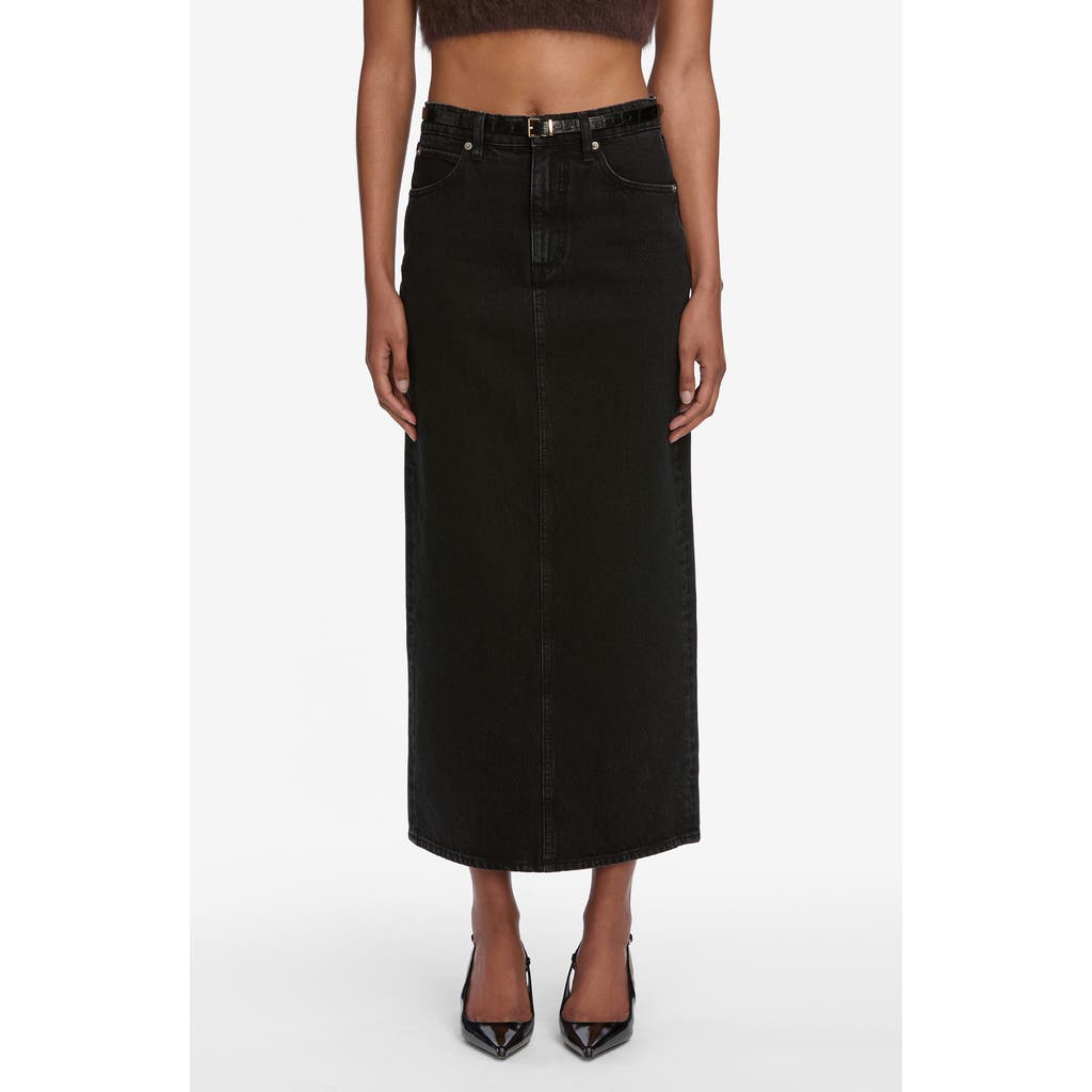 Frame The Column Denim Midi Skirt In Black