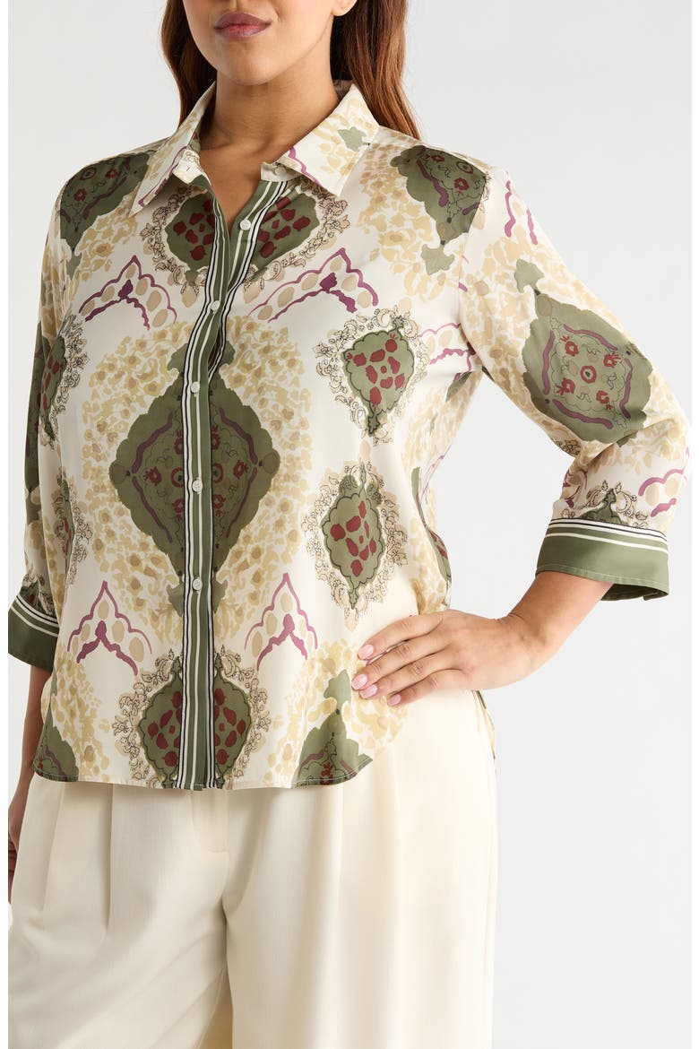 Ishani Scarf Print Button-Up Satin Shirt, Alternate, color, PLACED ARTFUL SCARF