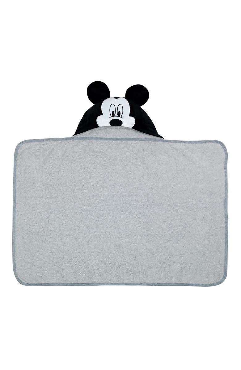 Lambs & Ivy Disney Baby Mickey Mouse Cotton Hooded Baby Bath Towel, Alternate, color, Gray
