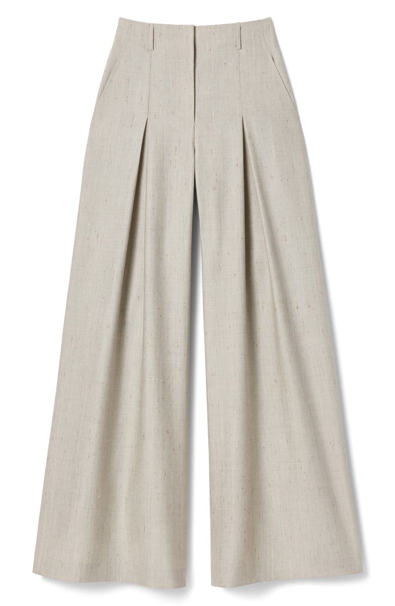 Lafayette 148 New York Warren Pleated High Waist Flecked Merino Wool & Tussah Silk Wide Leg Pants, Alternate, color, 