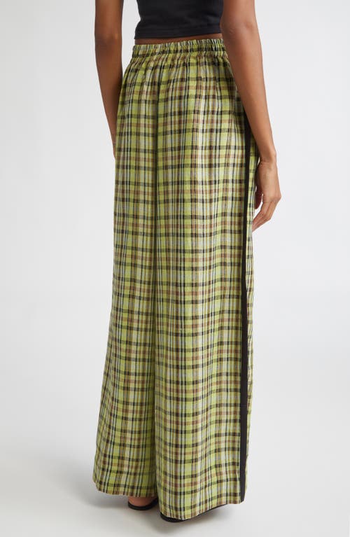 Zankov Benjamin Plaid Linen Wide Leg Trousers In Green