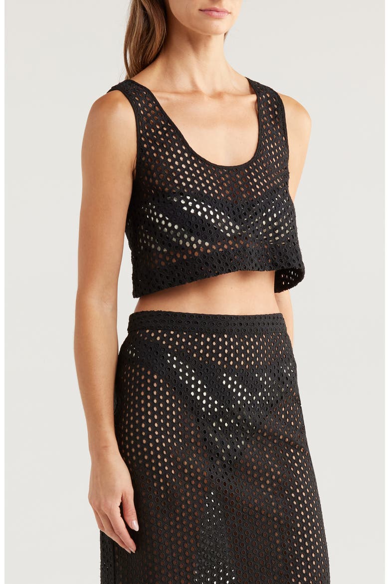 The Minka Cotton Eyelet Crop Cover-Up, Alternate, color, NOIR