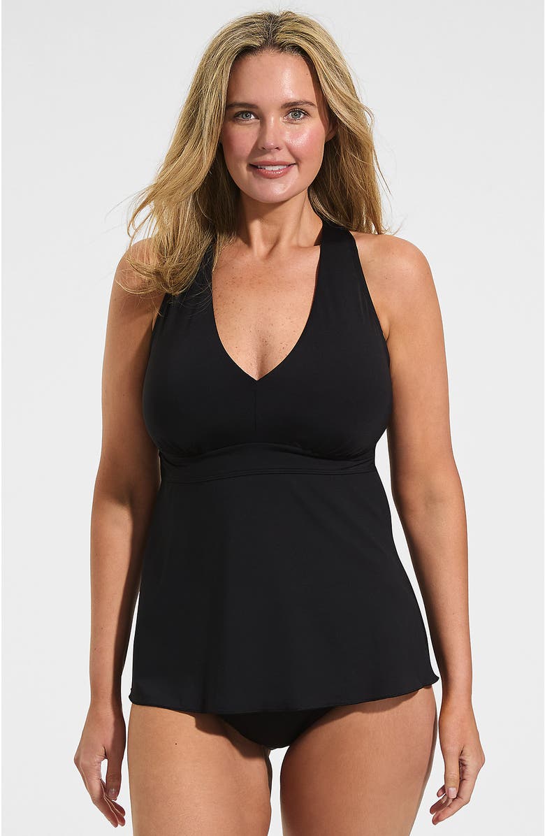 Lands' End Plus Size V-Neck Racerback Flutter Tankini, Main, color, Black