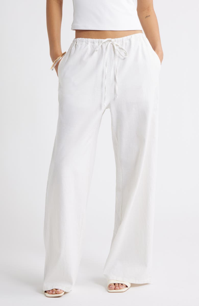 Open Edit Wide Leg Linen Blend Pants, Main, color, White