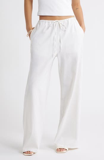 Open Edit Wide Leg Linen Blend Pants In White