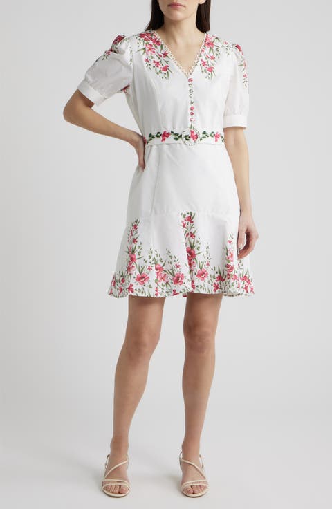 Floral Belted Puff Sleeve Midi Dress