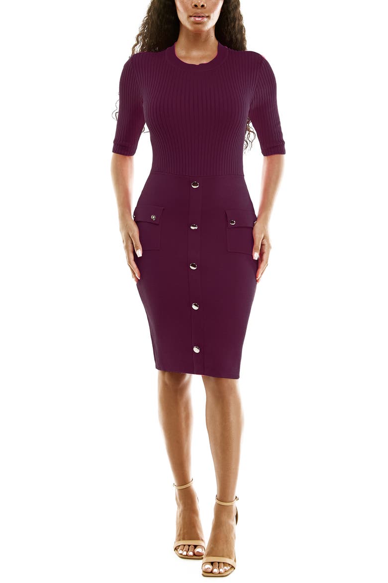 Ribbed Sweater Dress, Main, color, RICH PLUM