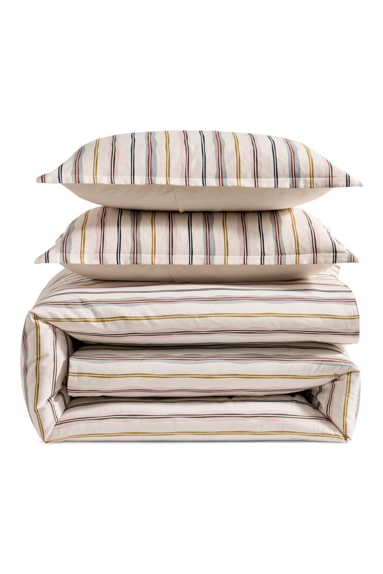 Scallop Stripe Duvet Cover & Pillow Shams Set, Main, color, IVORY MULTI
