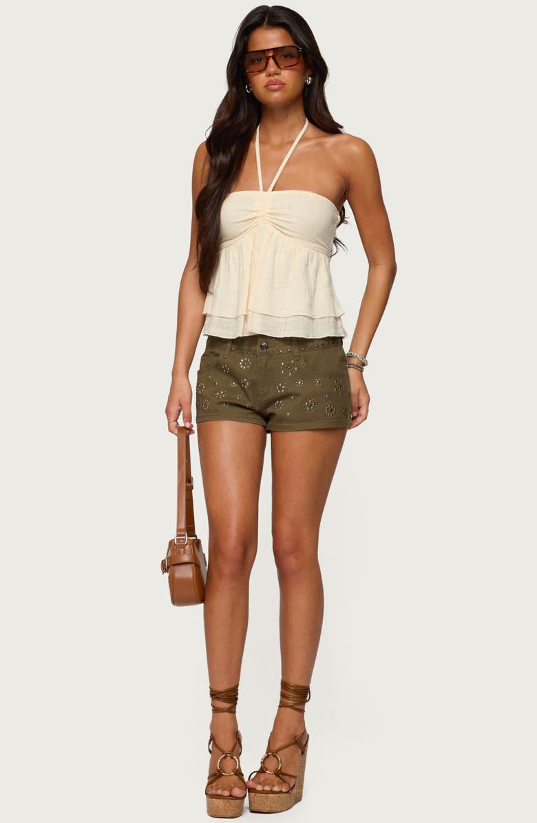 EDIKTED Eartha Studded Micro Shorts, Alternate, color, Olive
