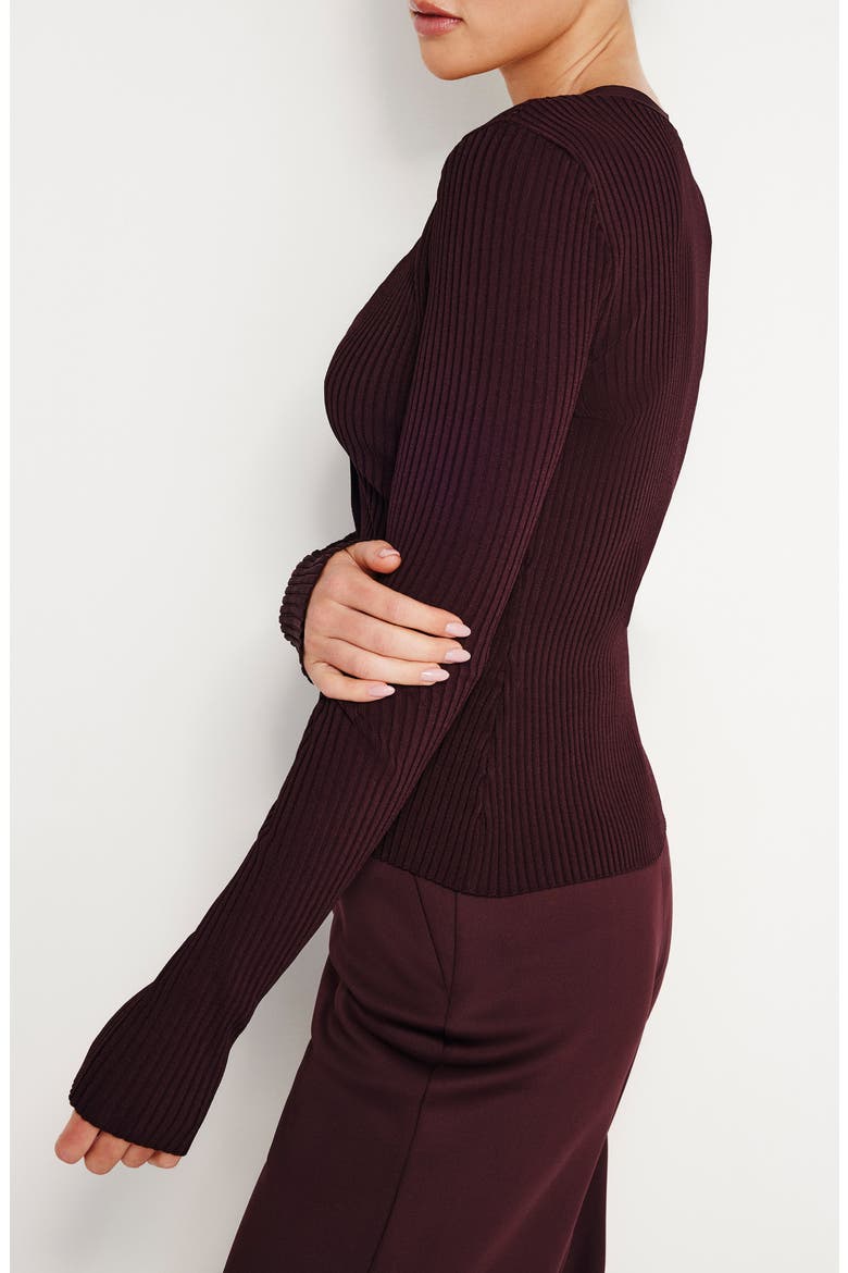 Shine Rib Cardigan, Alternate, color, MALBEC003