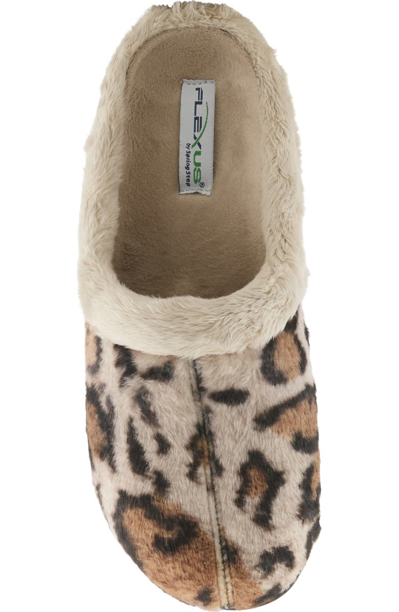 Flexus by Spring Step Fairsky Leo Faux Fur Scuff Slipper, Alternate, color, Leopard Print