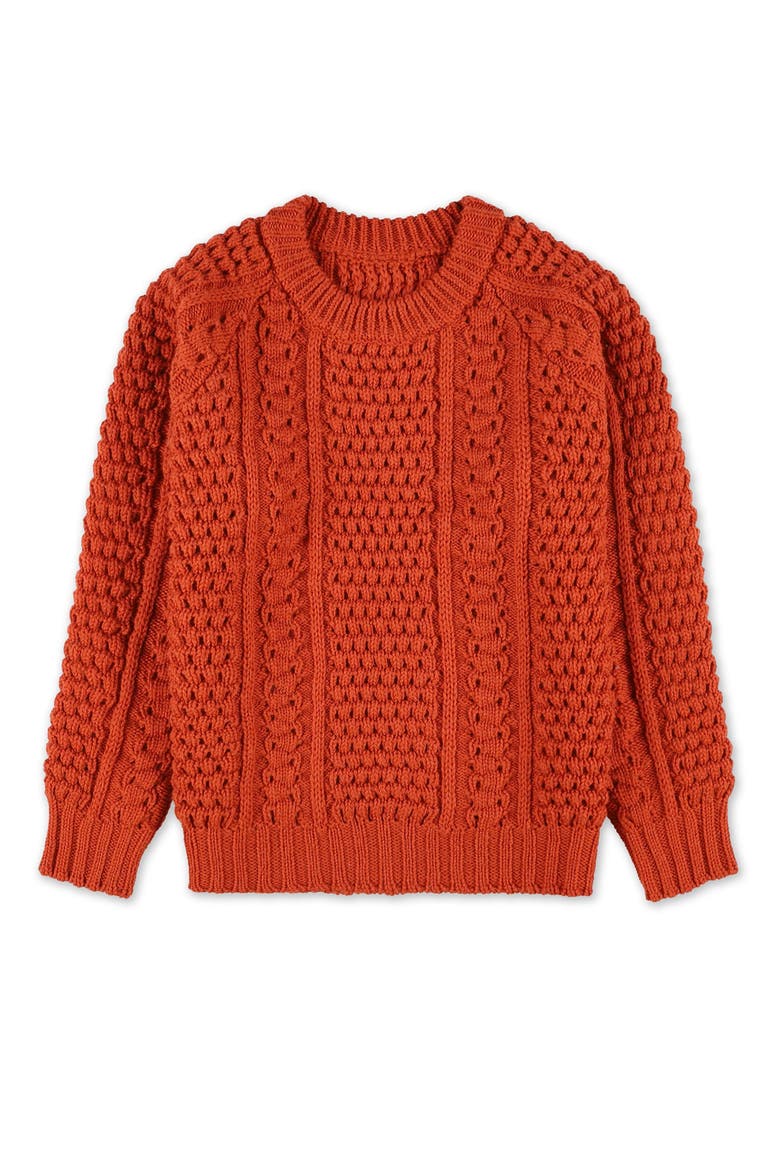 Aston Cable Knit Wool Crewneck Sweater, Main, color, Orange