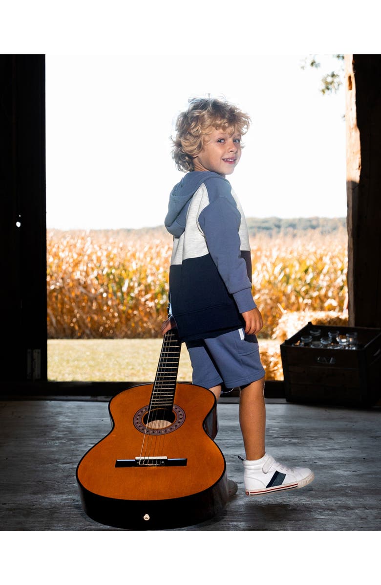 Deux par Deux Boy's French Terry Color Block Full Zip Hoodie Sweatshirt Blue, Navy And Cream, Alternate, color, 