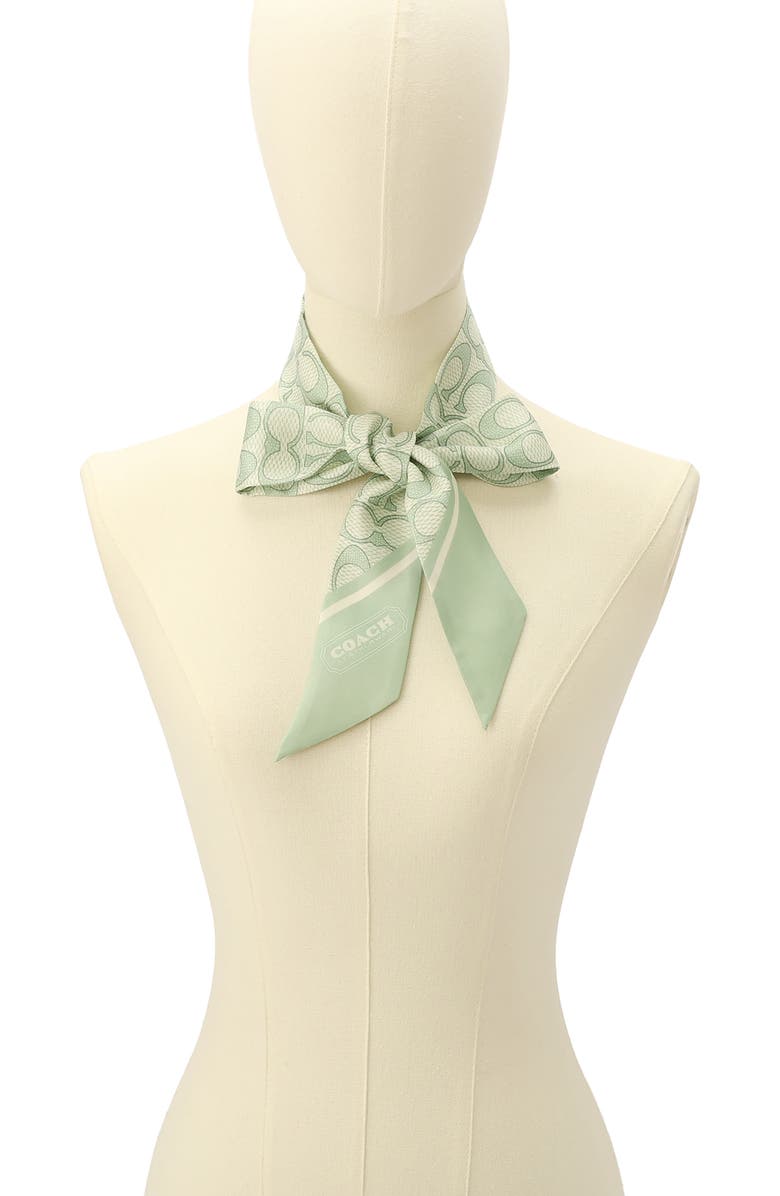 COACH Textured Signature Logo Silk Scarf, Alternate, color, Mint