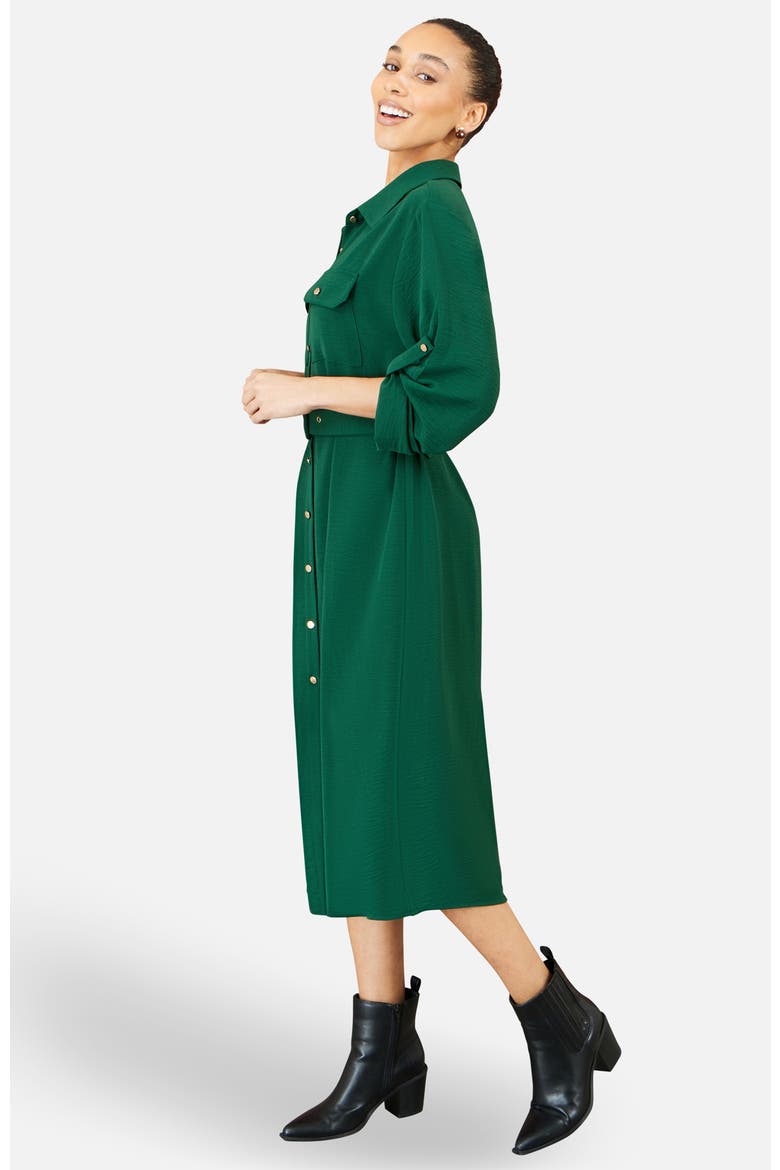 Stretch Midi Shirt Dress, Alternate, color, Green