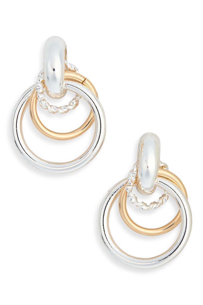 Two Tone Door Knocker Drop Earrings, Main, color, GOLD- SILVER