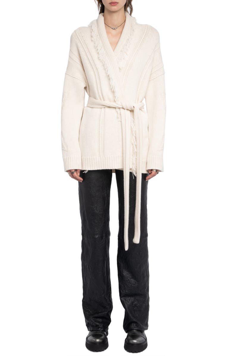 Zadig & Voltaire Wool & Cashmere Wrap Cardigan, Alternate, color, Ecru