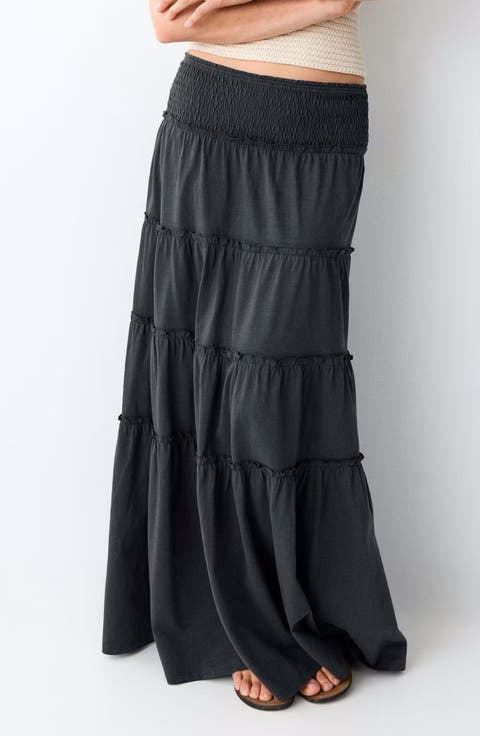 Smocked Ruffle Maxi Skirt