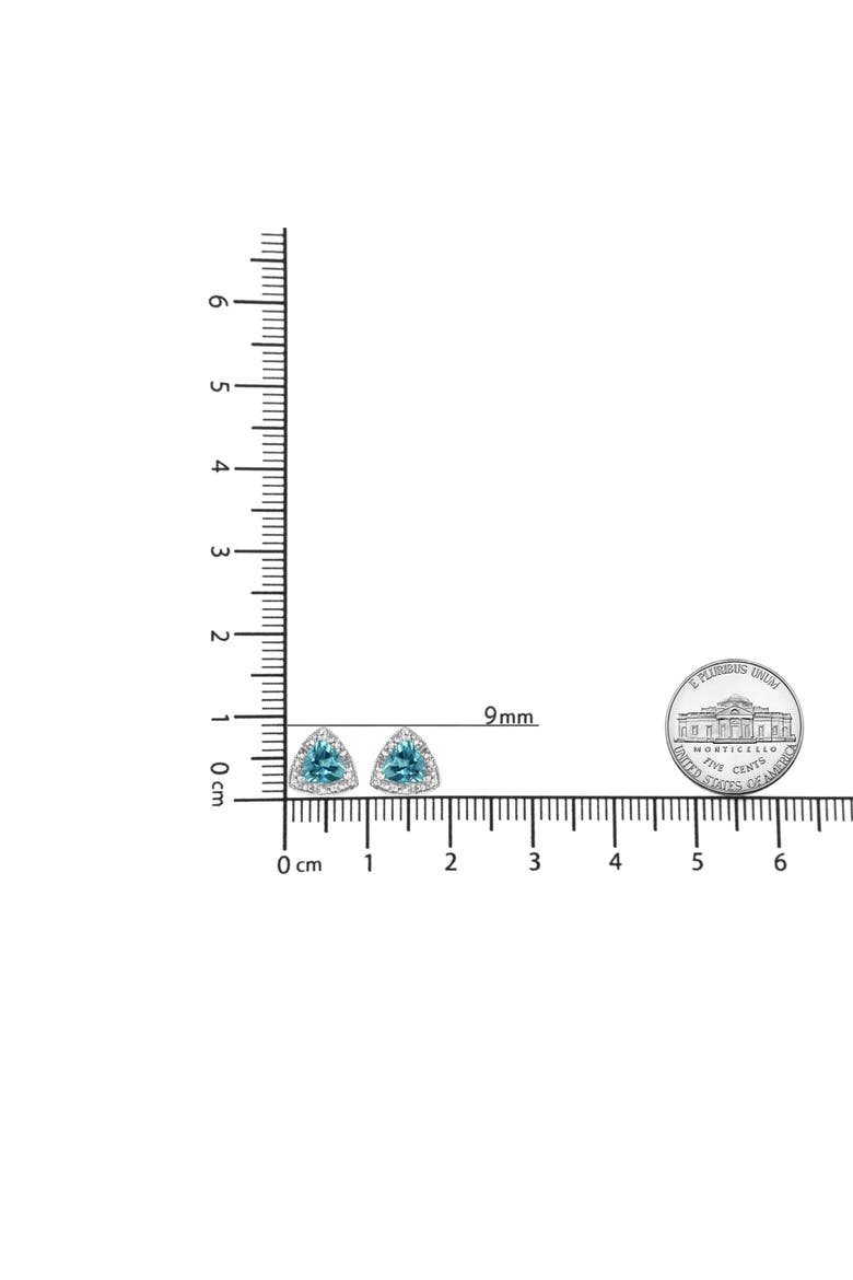 Silver 6x6 mm Trillion Blue Topaz Gemstone and Diamond Accent Stud Earring, Alternate, color, White