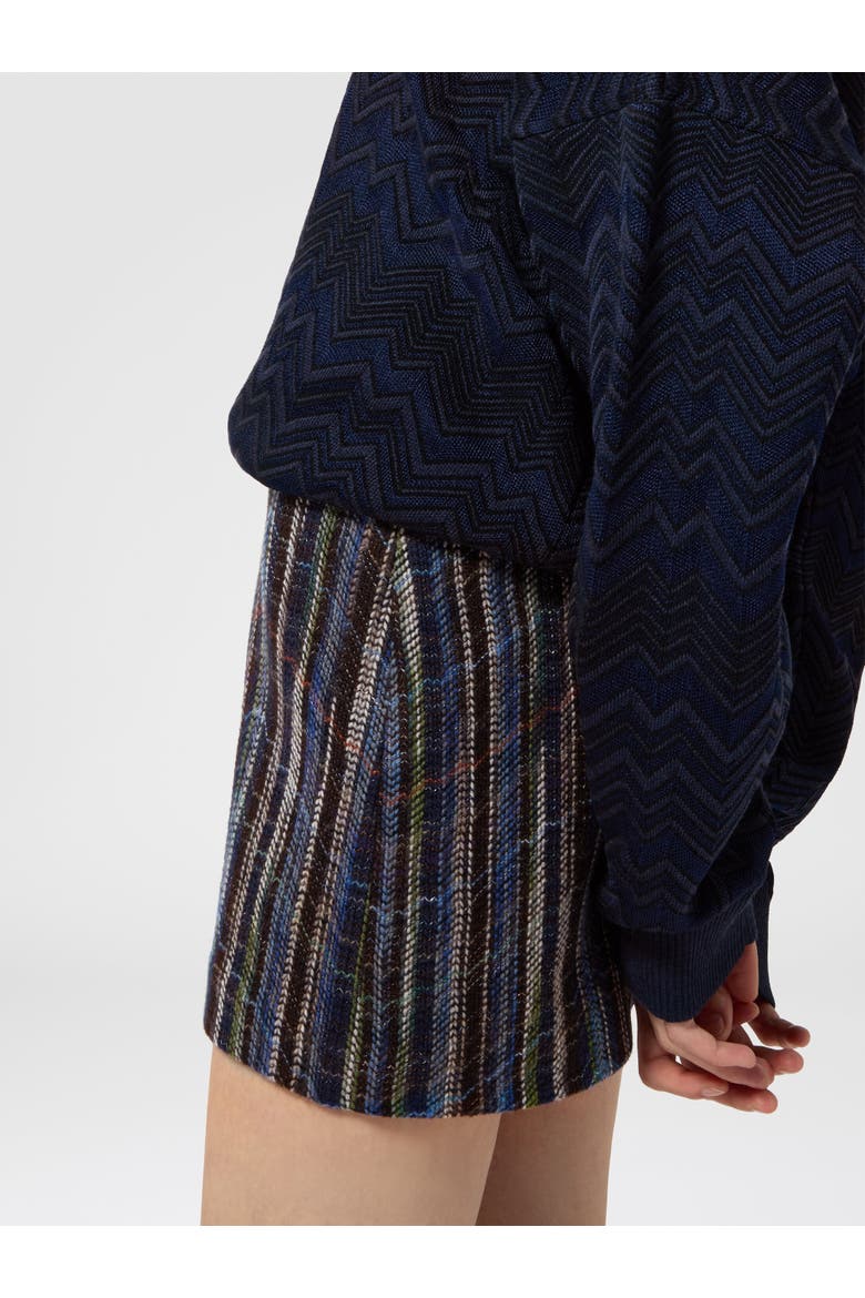 Wool And Viscose Mini Skirt With Woven Motif, Alternate, color, Blue & Multicoloured